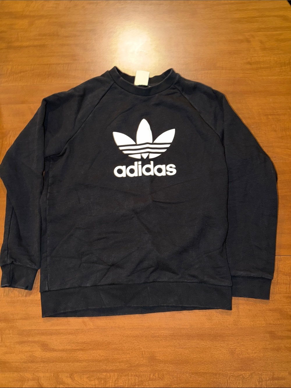 adidas Black Crewneck Sweatshirt with White Trefoil Logo